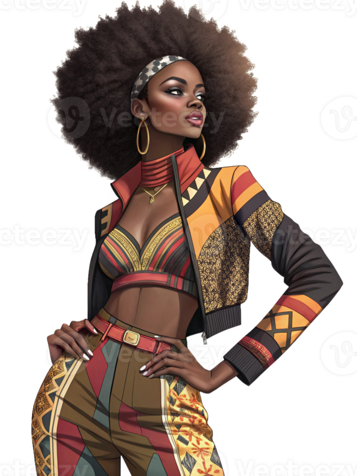 Stylish Afro Woman with Retro Outfit png