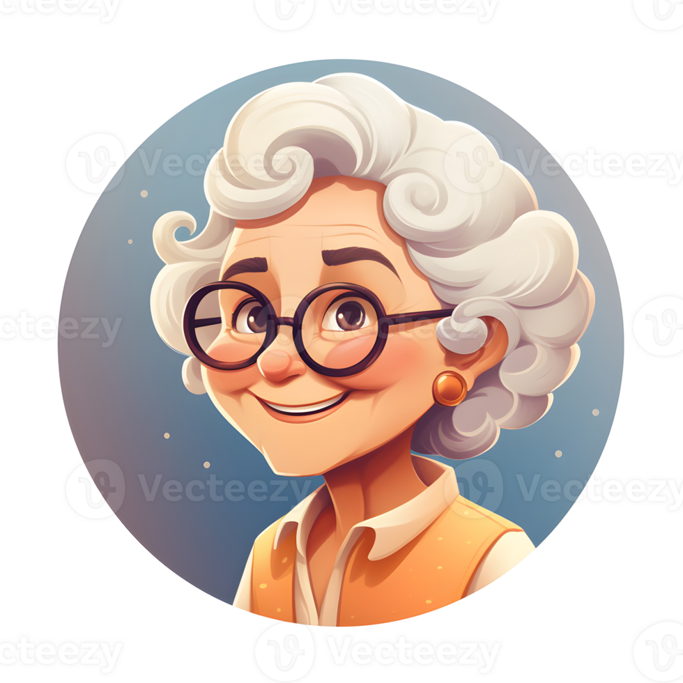 Smiling Elderly Woman Portrait Cartoon with Transparent Background png