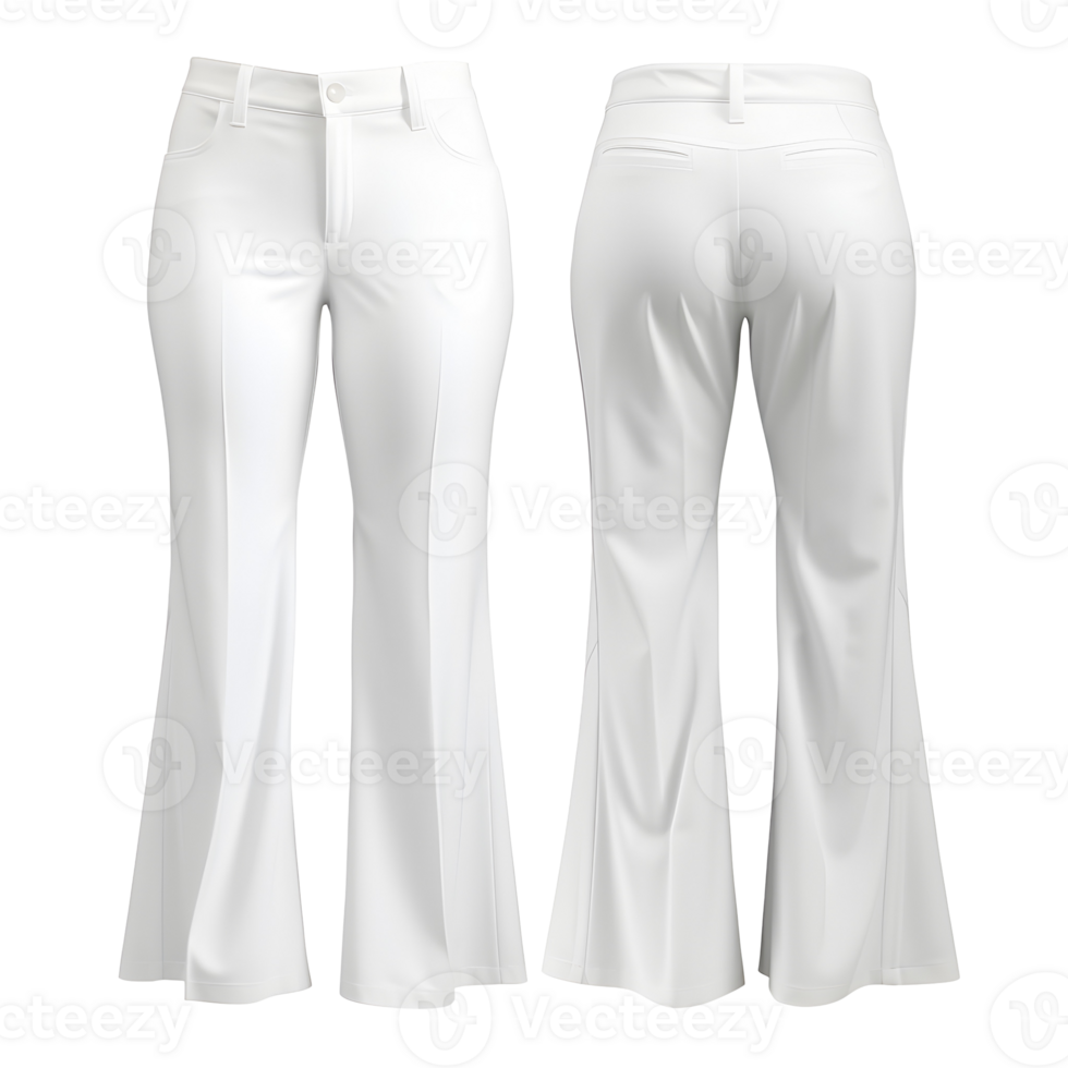 White Flared Pants Clothing Mockup With Transparent Background png