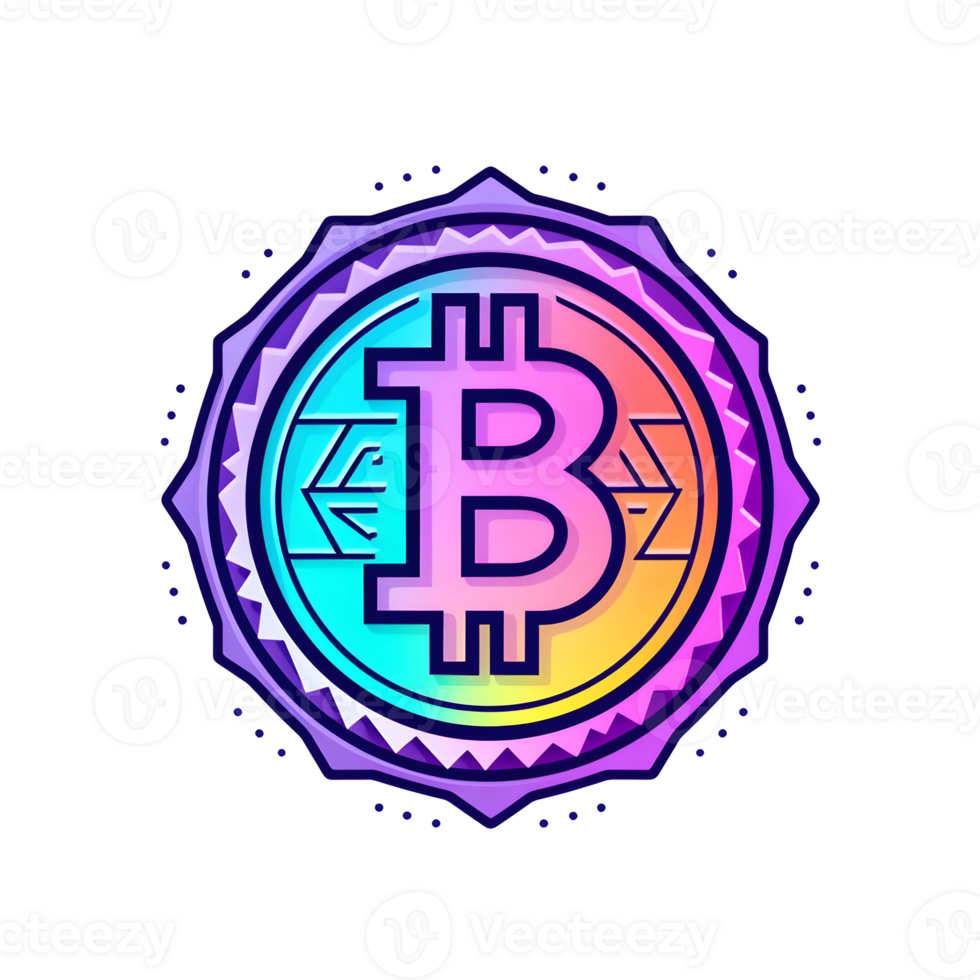 Colorful Bitcoin Coin Stamp Icon With Transparent Background png
