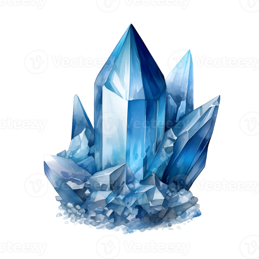 Blue Quartz Crystal Watercolor Illustration On Transparent Background png