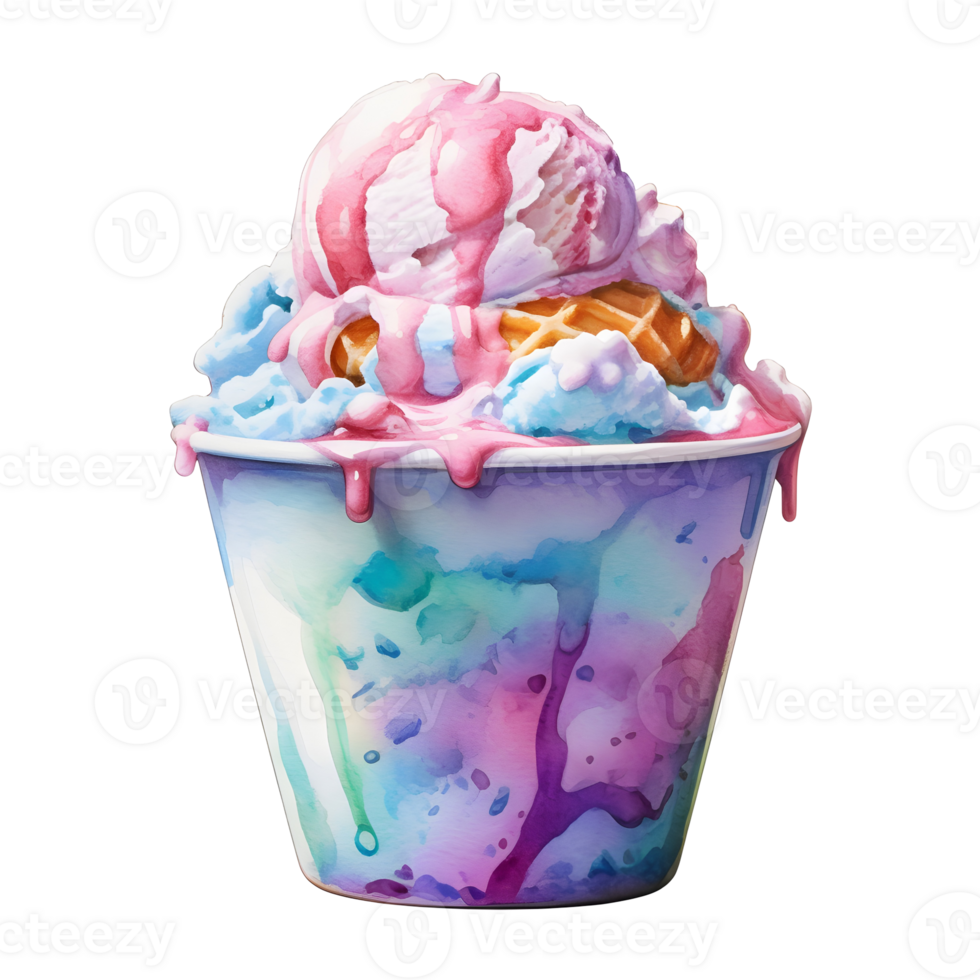 Melting Ice Cream Cup Watercolor Illustration On Transparent Background png