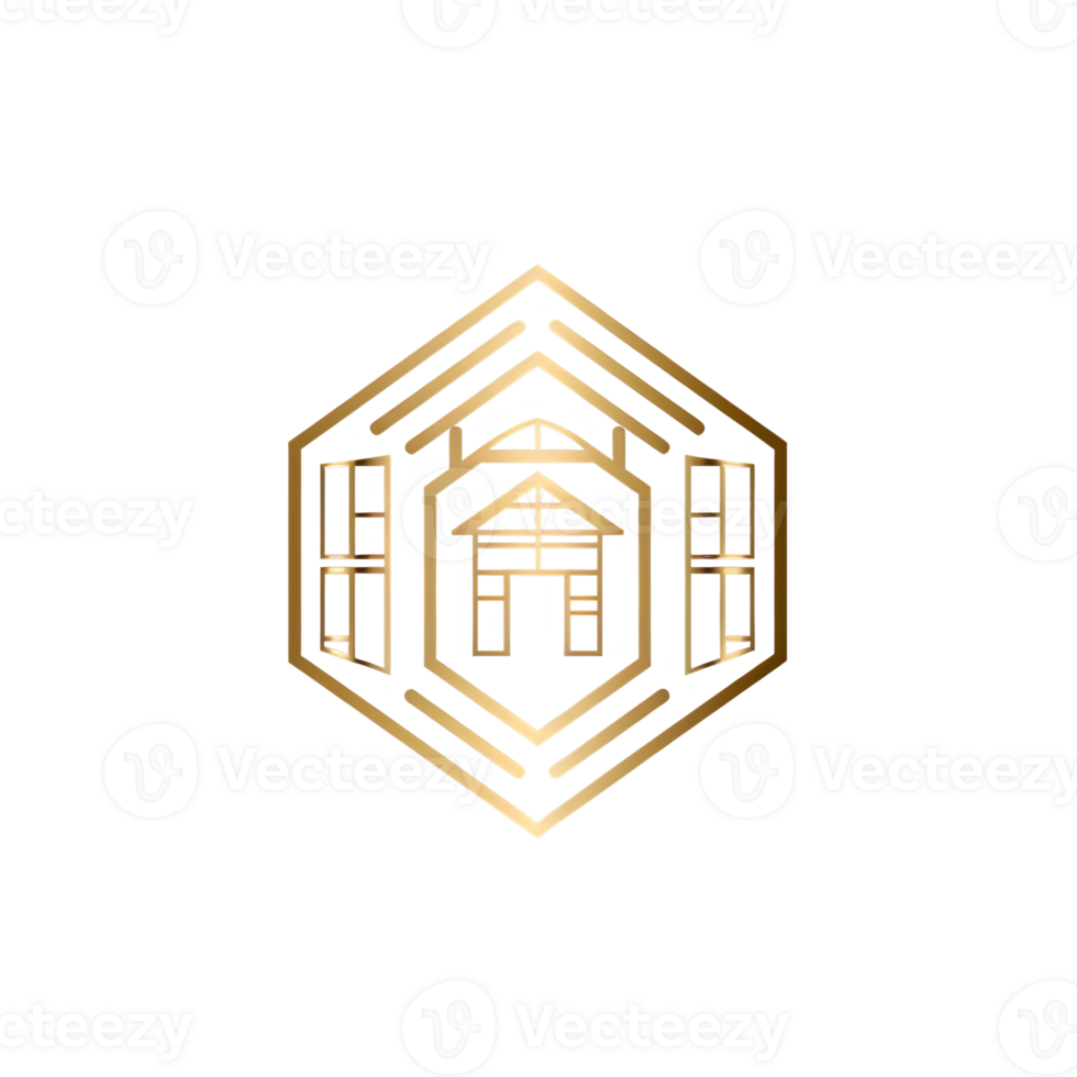 Golden Line Art Modern Building Logo On Transparent Background png