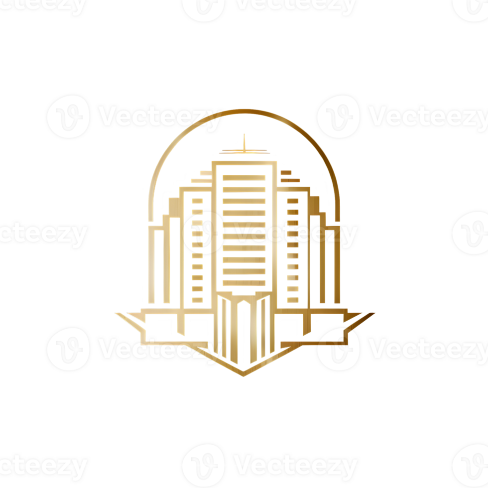 Big Building Golden Real Estate Logo On Transparent Background png