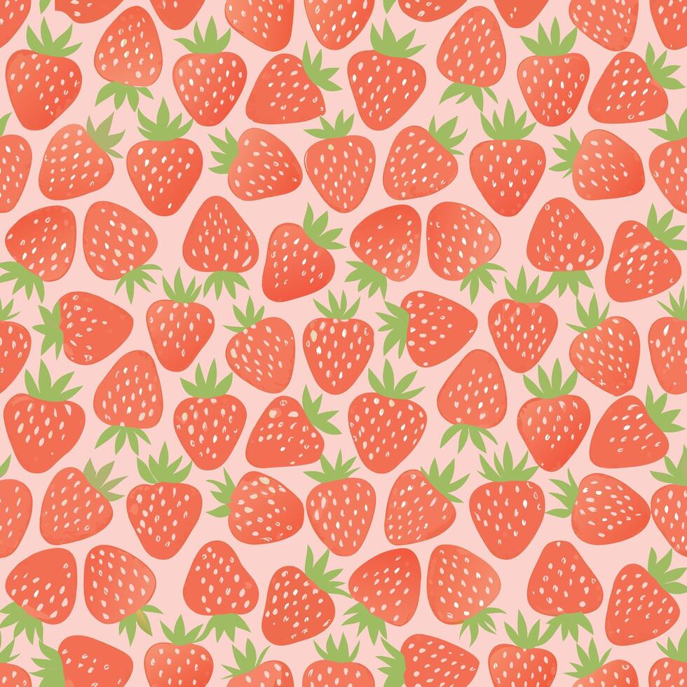 A delightful pattern of red strawberries on a pink background. A summery and sweet design perfect for textiles, wallpaper, and more vector