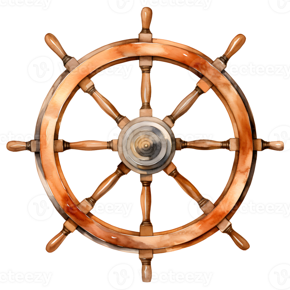 Light Brown Ship Wheel Watercolor Illustration On Transparent Background png