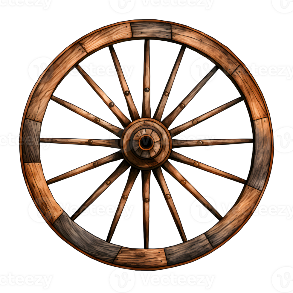 Rustic Wooden Wagon Wheel On Transparent Background png