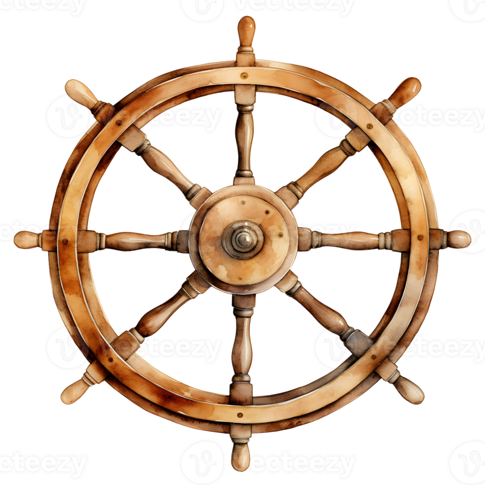 Wooden Watercolor Ship Wheel On Transparent Background png