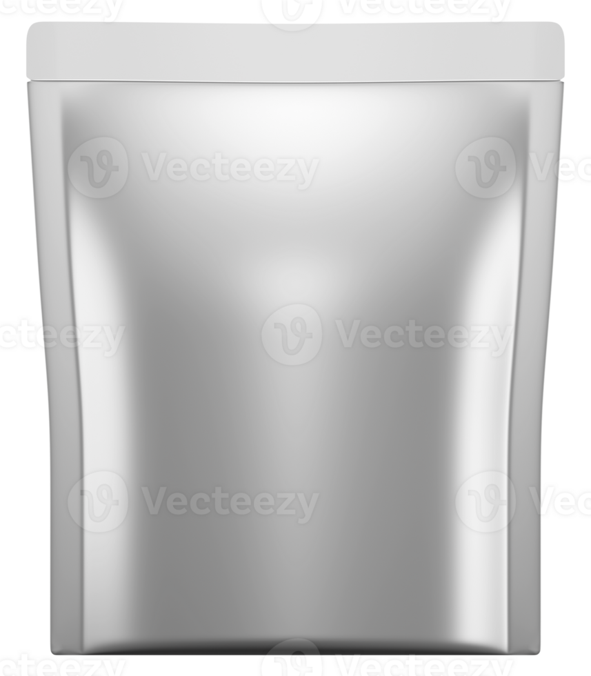 Blank silver food pouch packaging mockup png