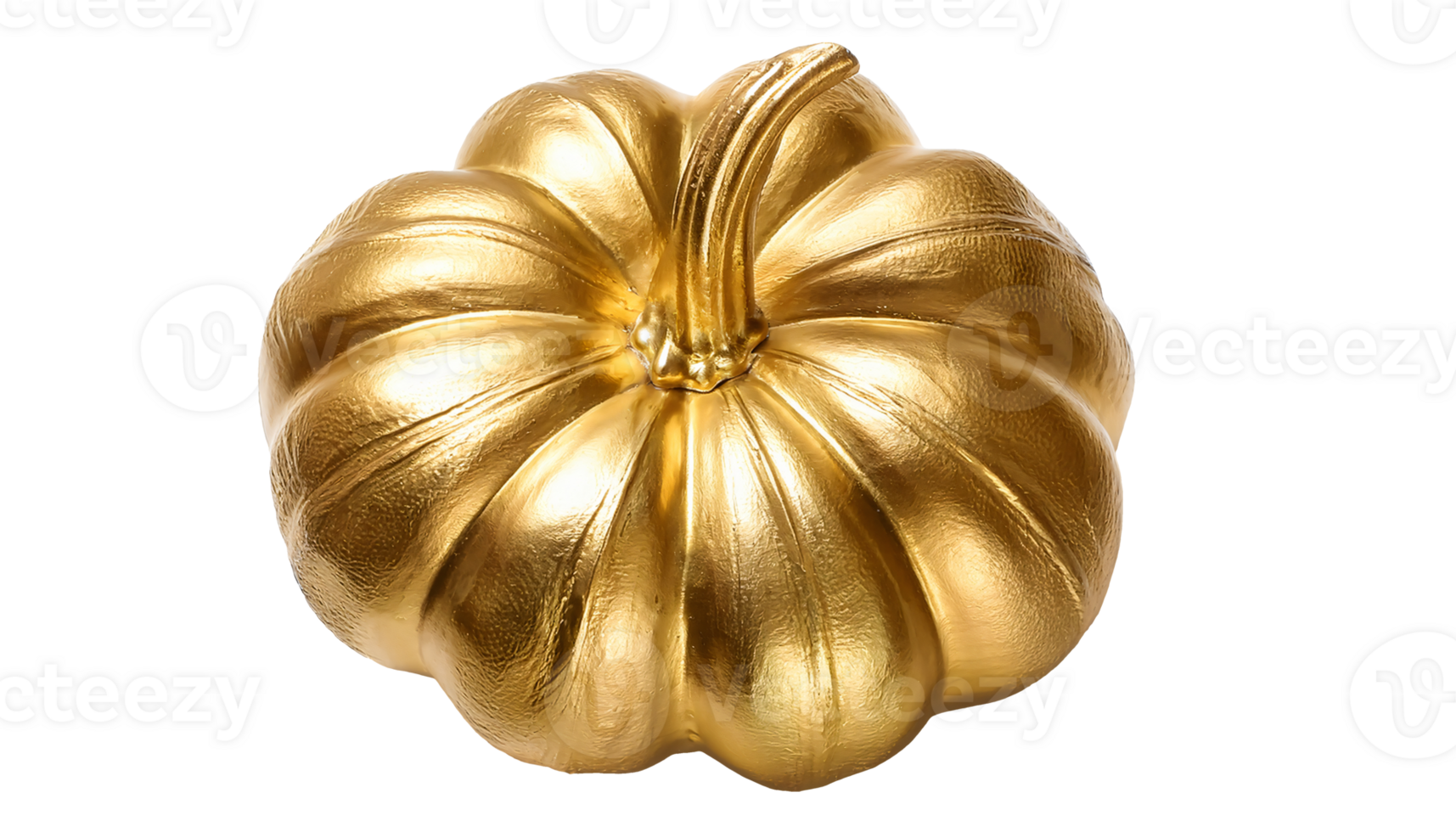 luxury golden pumpkin sculpture with shiny metallic surface, creative decorative object for autumn and thanksgiving design, rich texture on isolated background png
