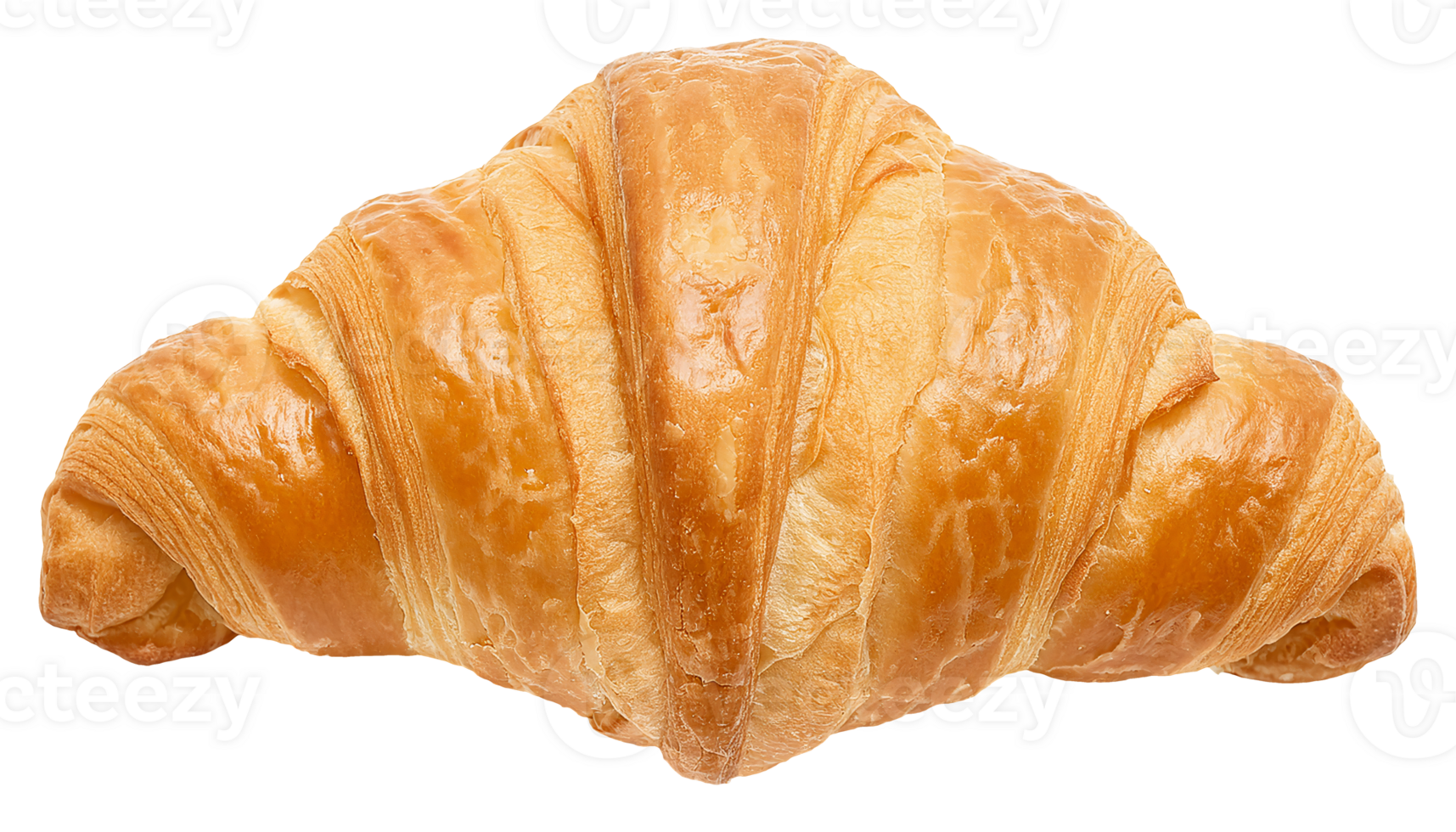 golden crispy french croissant with flaky buttery texture, traditional crescent-shaped viennoiserie pastry, full object on isolated background png