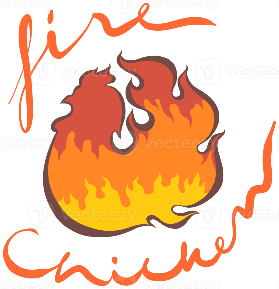 The Illustration Chicken shape combined with flame shape isolated on a transparent background png