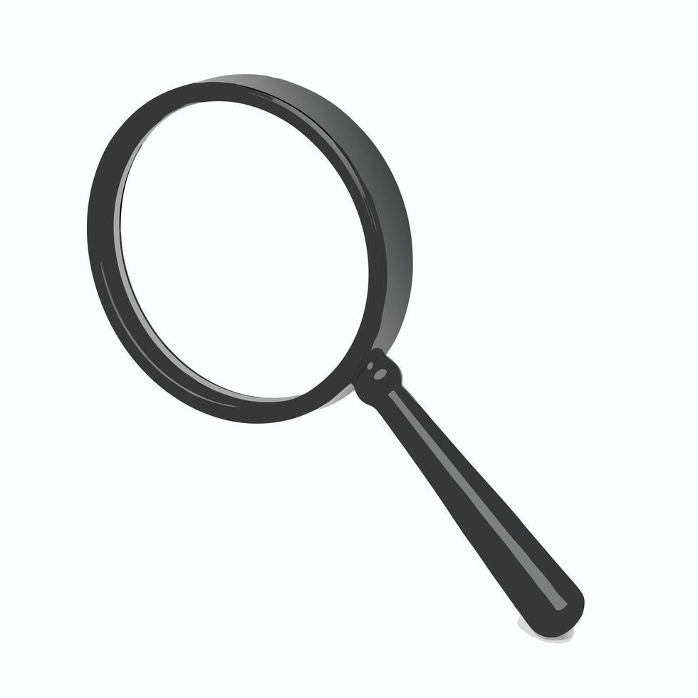 A Detailed 3D Rendering of a Black Magnifying Glass with a Thick Handle Isolated on White Background vector