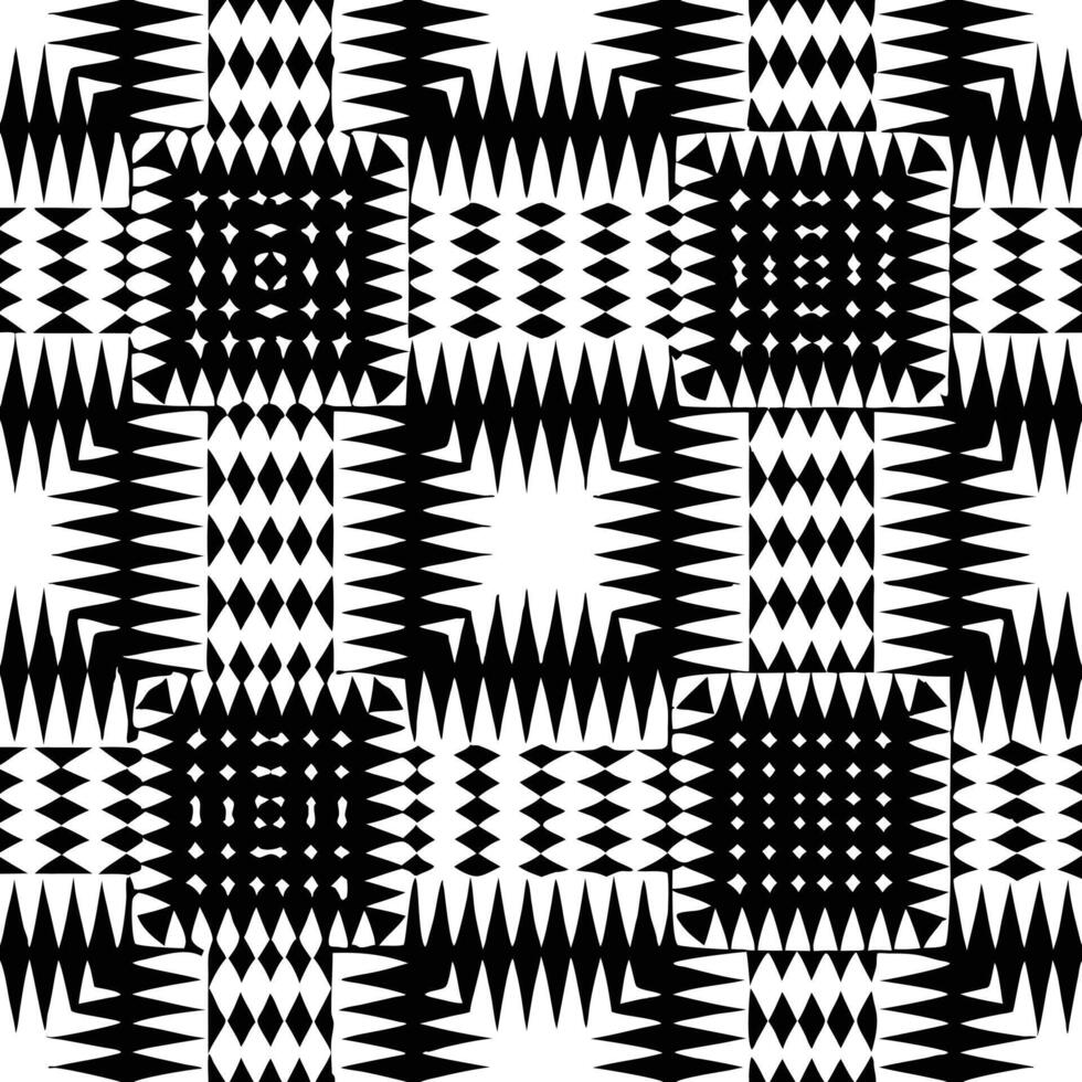 Abstract Black and White Geometric Pattern with Zigzag and Diamond Shapes Seamless Design vector