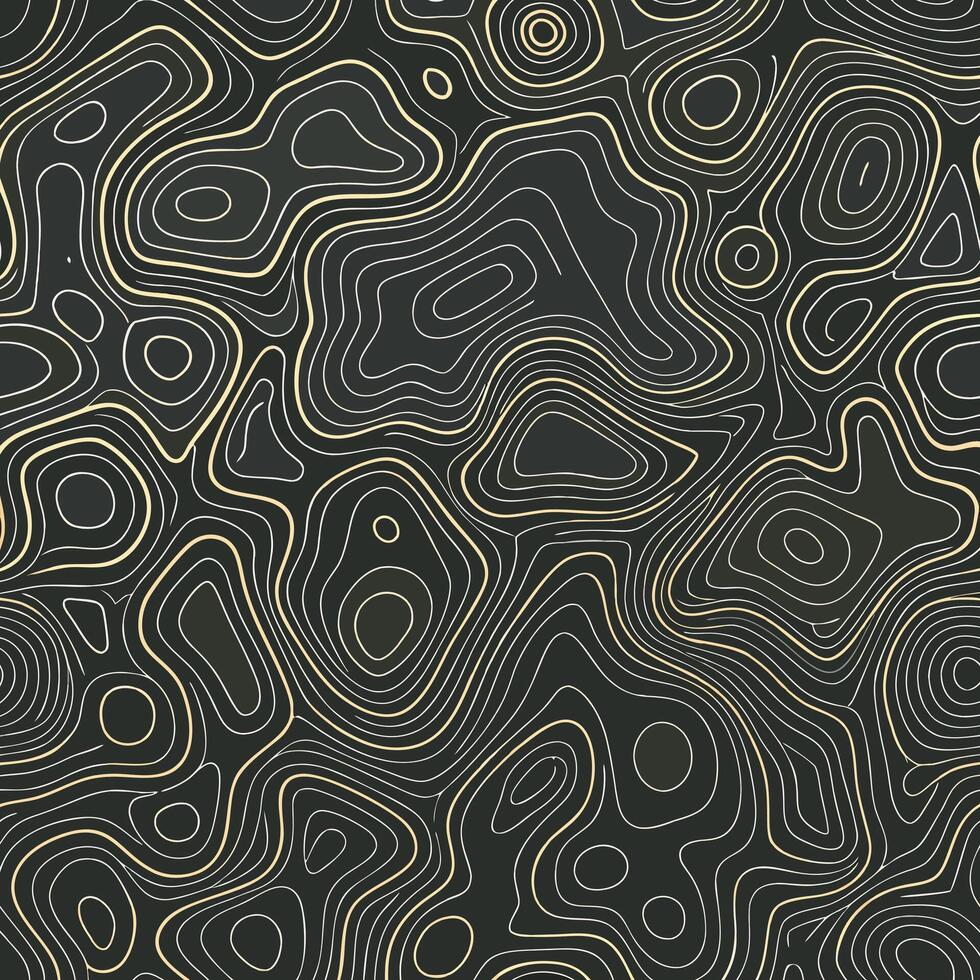 Abstract Topographic Lines Seamless Pattern Elegant Gold and Black Background Texture Modern Art Design vector