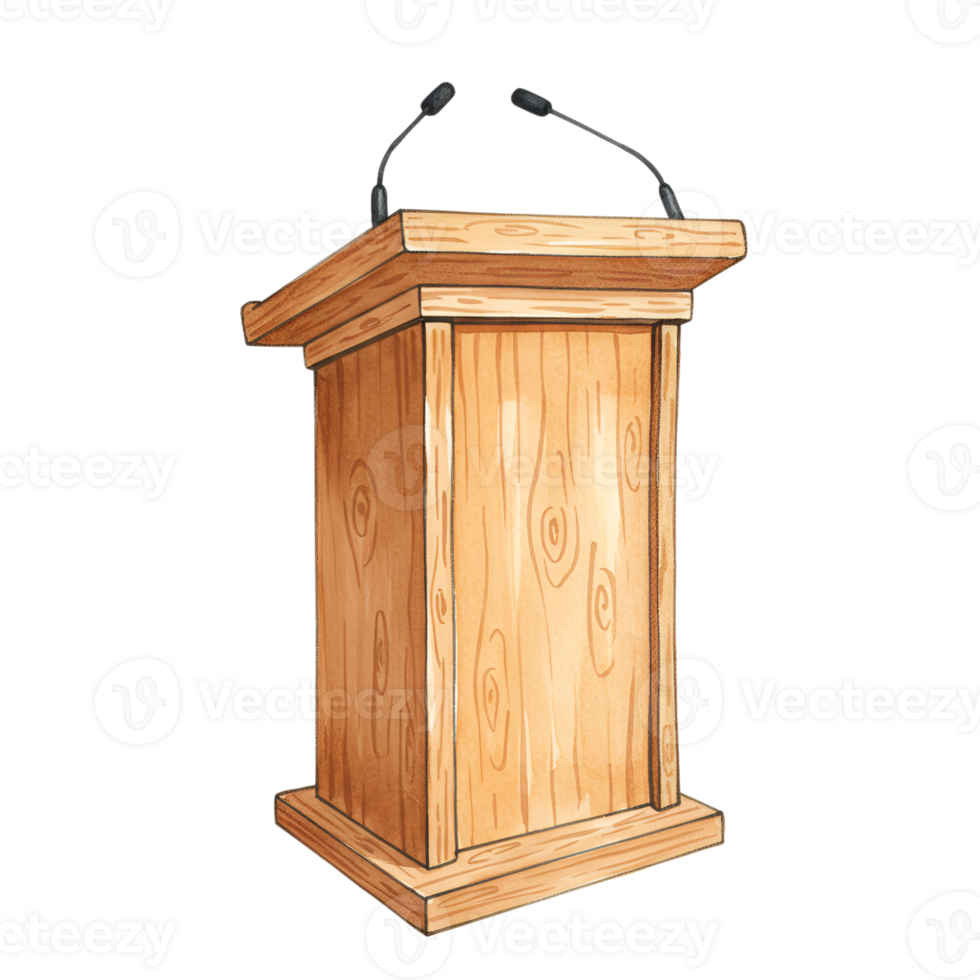 Wooden Lectern with Microphones Illustration png