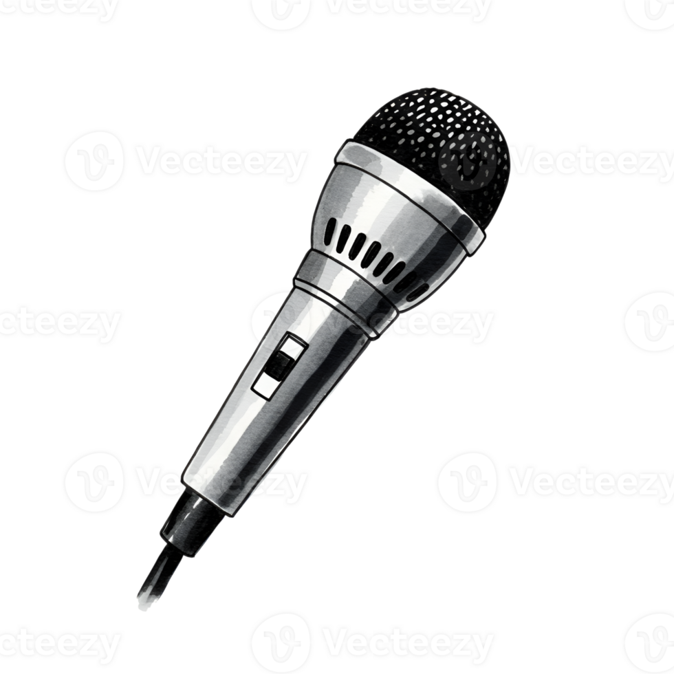Sleek Silver Microphone Illustration on Transparent Background png
