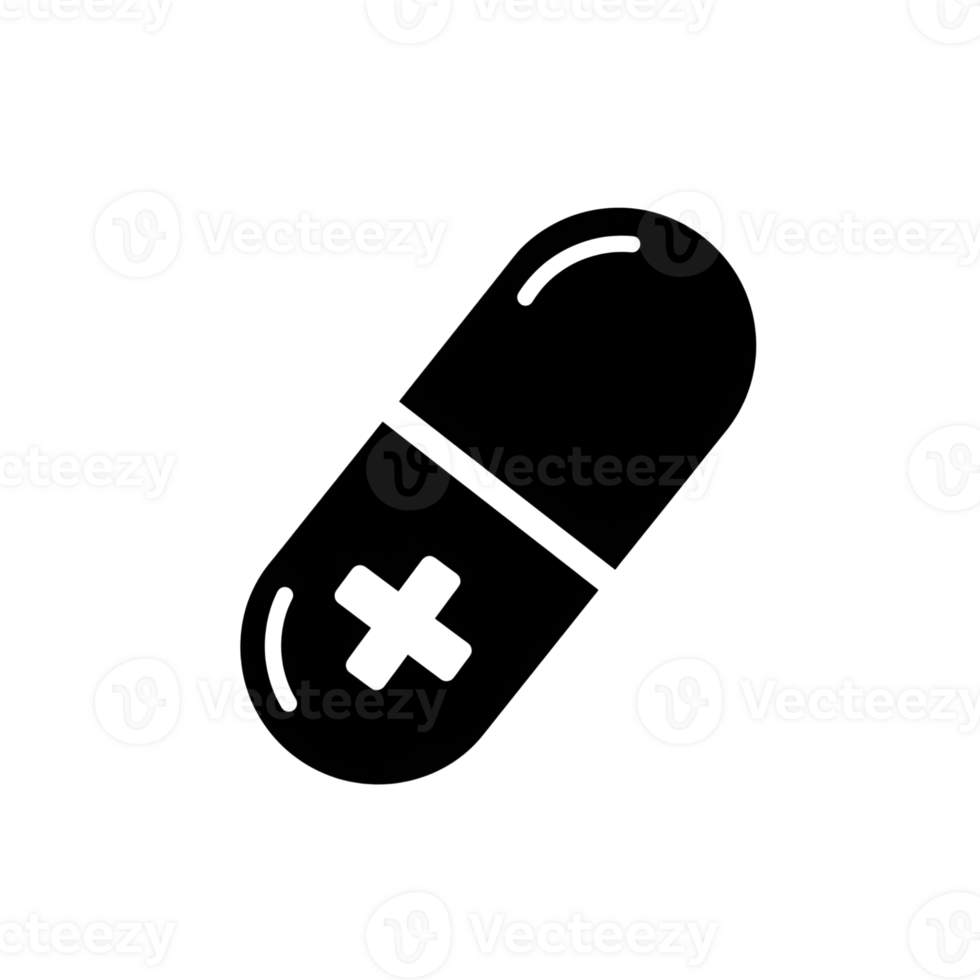 Simple Line Art Icon of a Capsule Pill with a Cross png