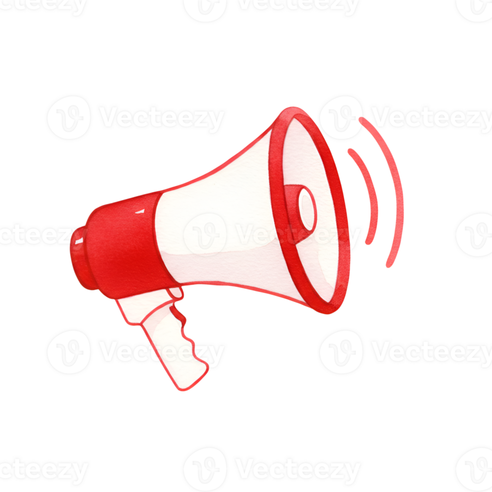 Red and White Watercolor Megaphone Announcing Important News png