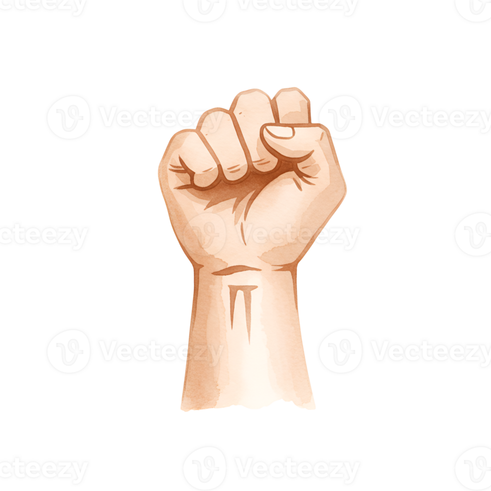 Watercolor Illustration of a Raised Fist Symbol of Strength, Protest, and Solidarity png