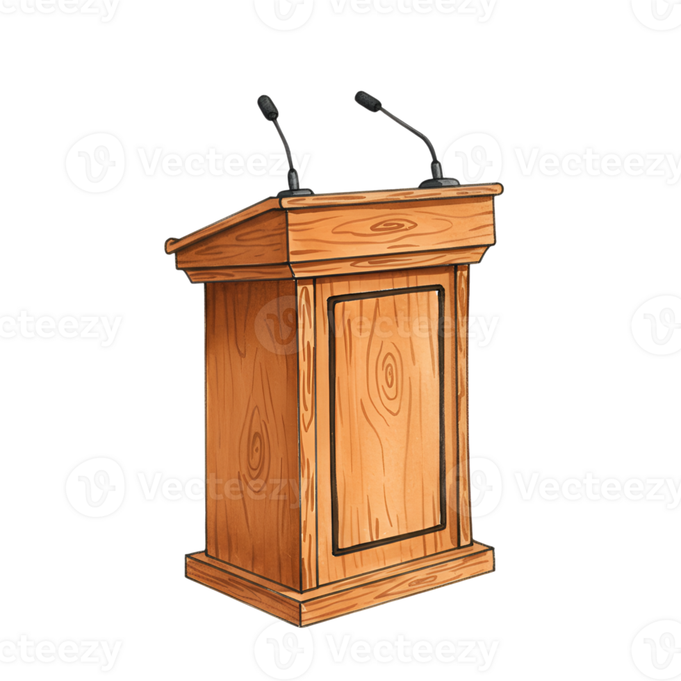 Wooden Podium with Microphones for Presentations and Speeches png