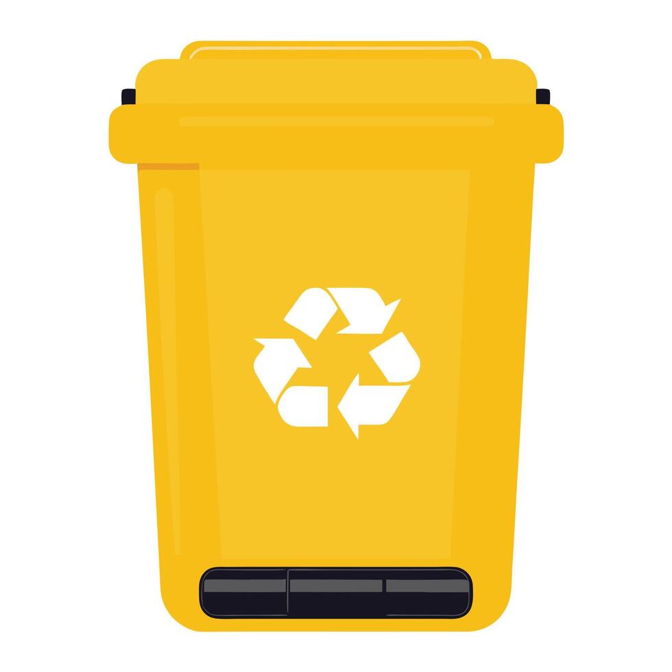 A bright yellow recycling bin for waste disposal and environmental protection vector