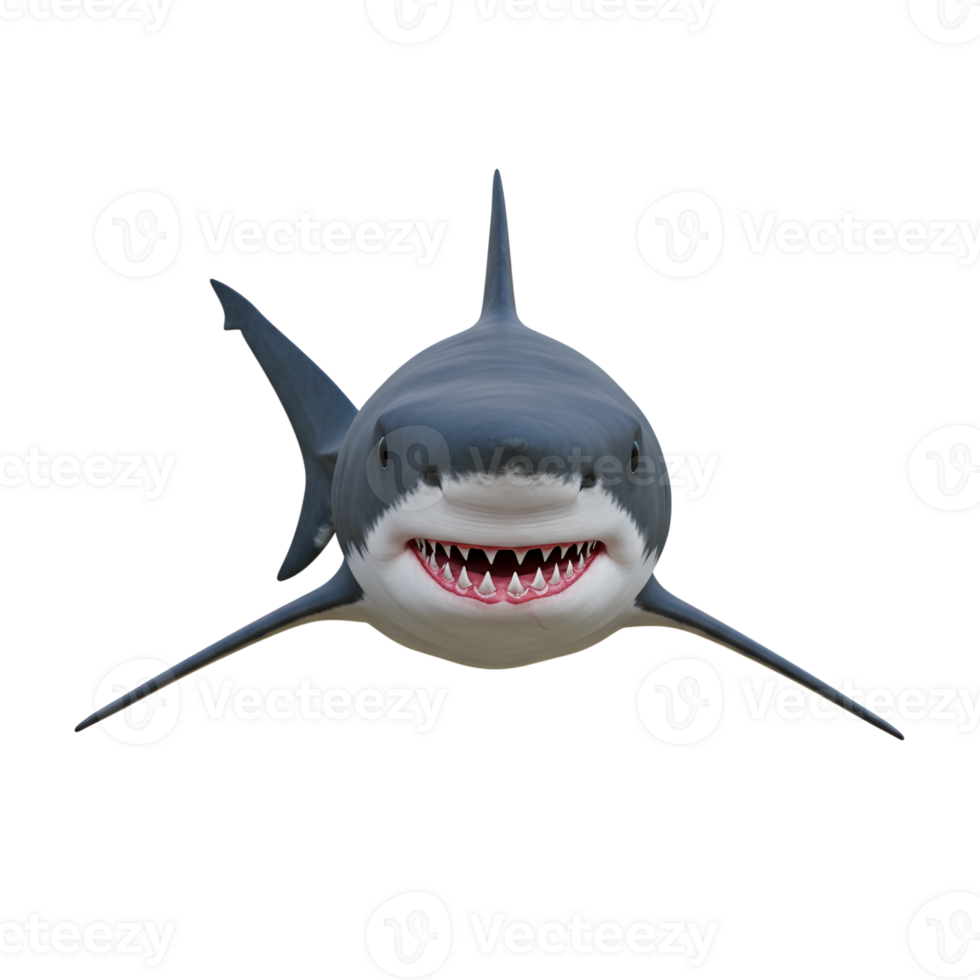 Great White Shark Close Up Powerful Predator Face on Transparent Background png