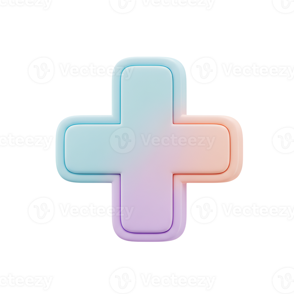 Pastel Gradient Plus Sign 3D Render of a Colorful Cross Icon png