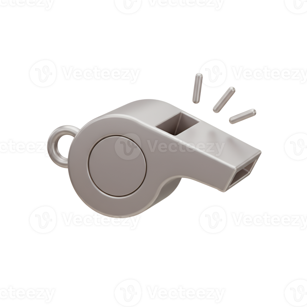 3D Render of a Silver Whistle Blowing Referee, Coach, Sport, Authority Concept png