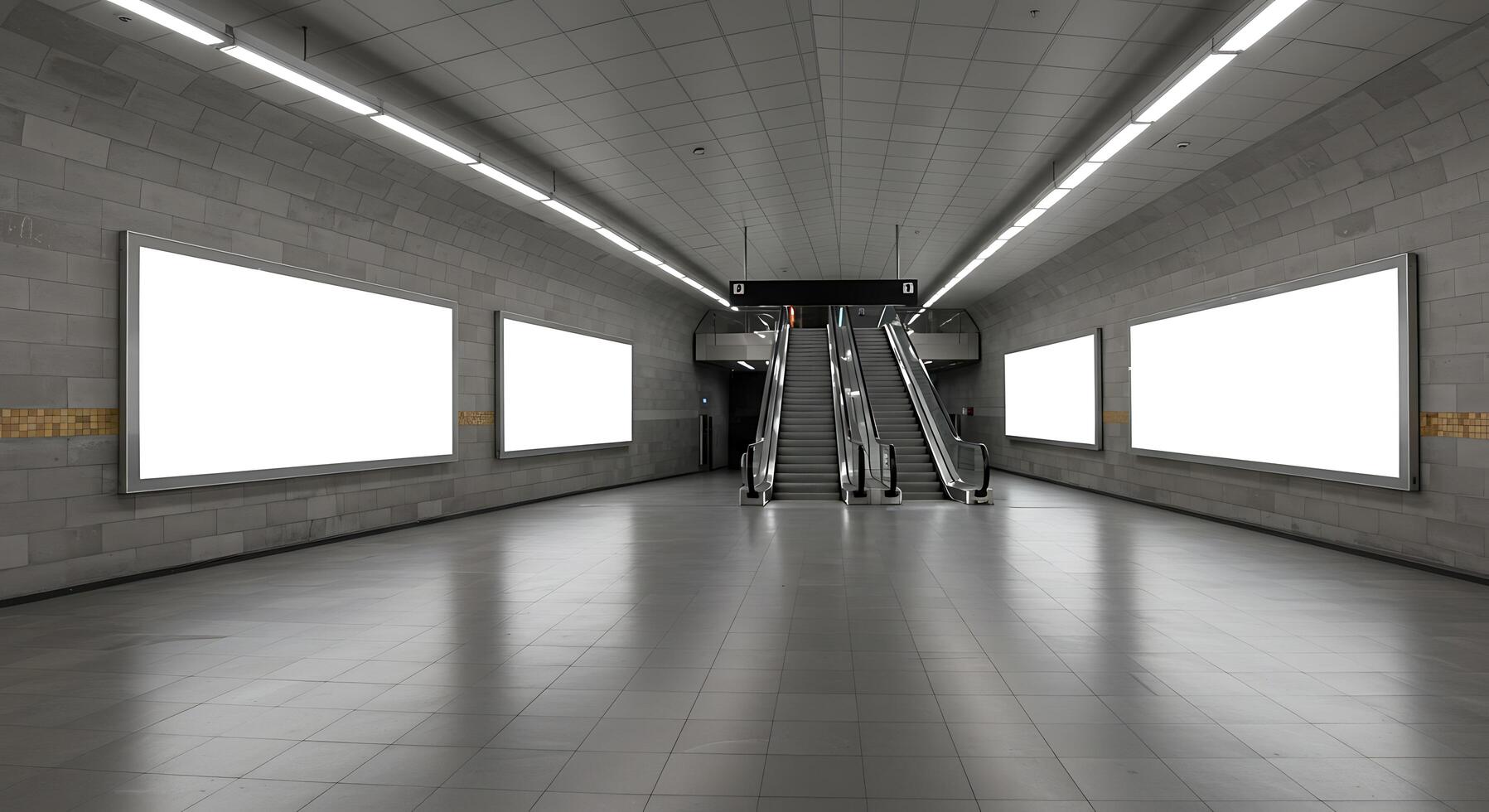 An empty subway station with two blank billboards photo