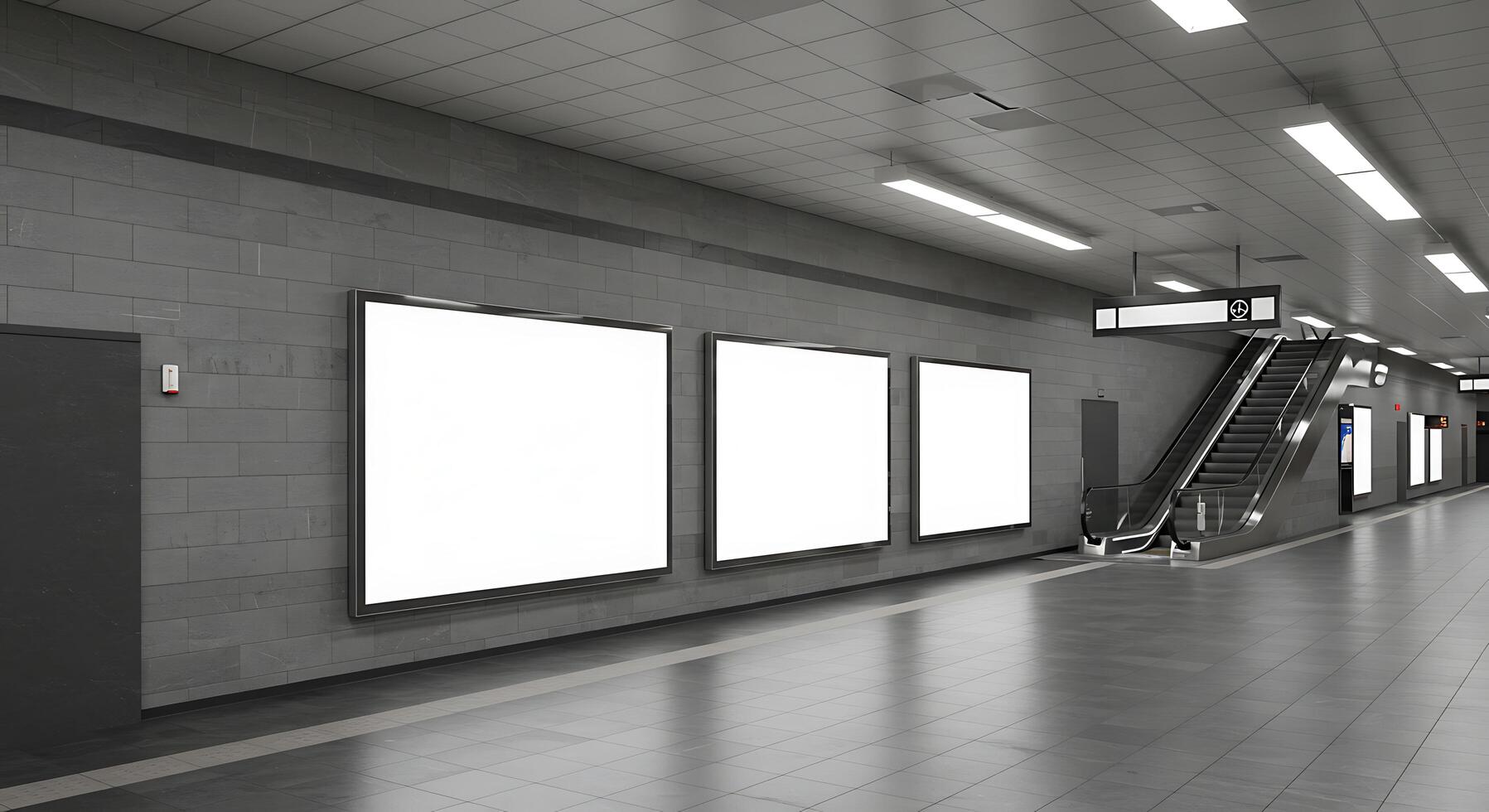 A subway station with three blank billboards photo