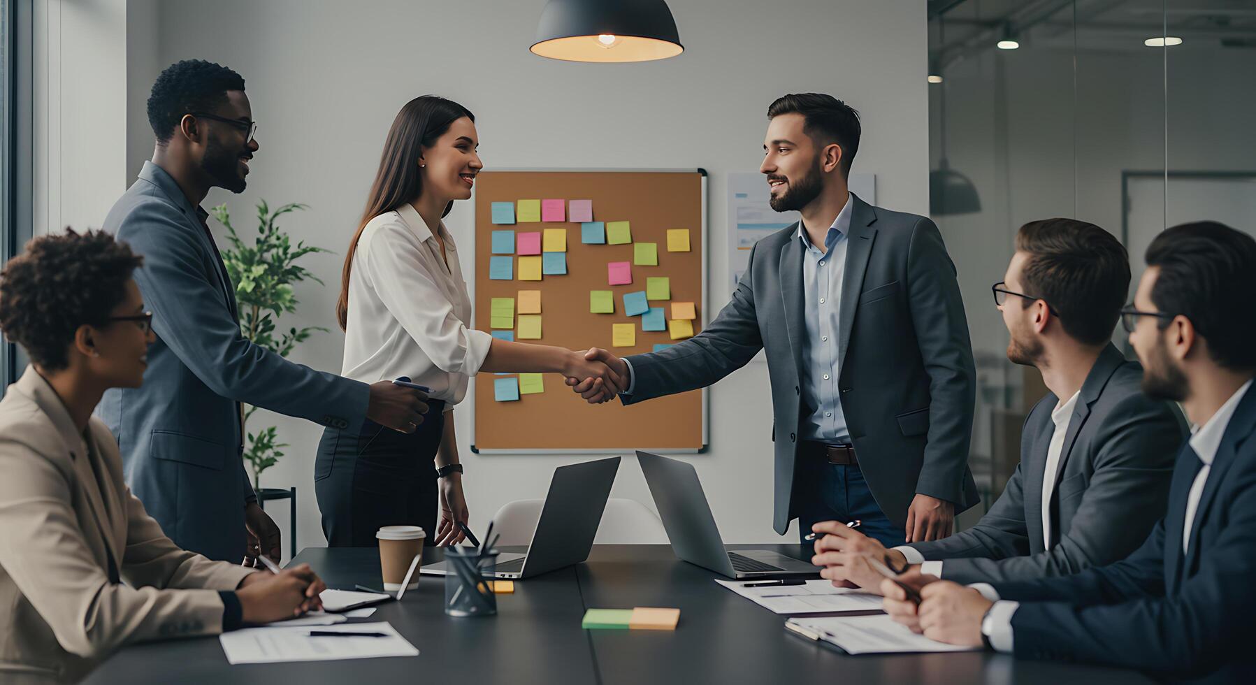 Business people shaking hands at a meeting photo