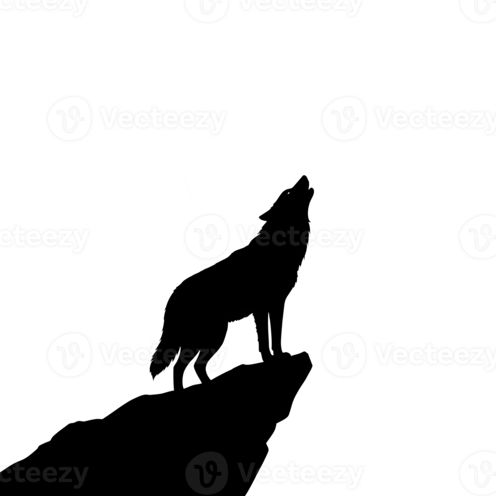 Lone Wolf Howling at the Moon on a Mountaintop Silhouette png