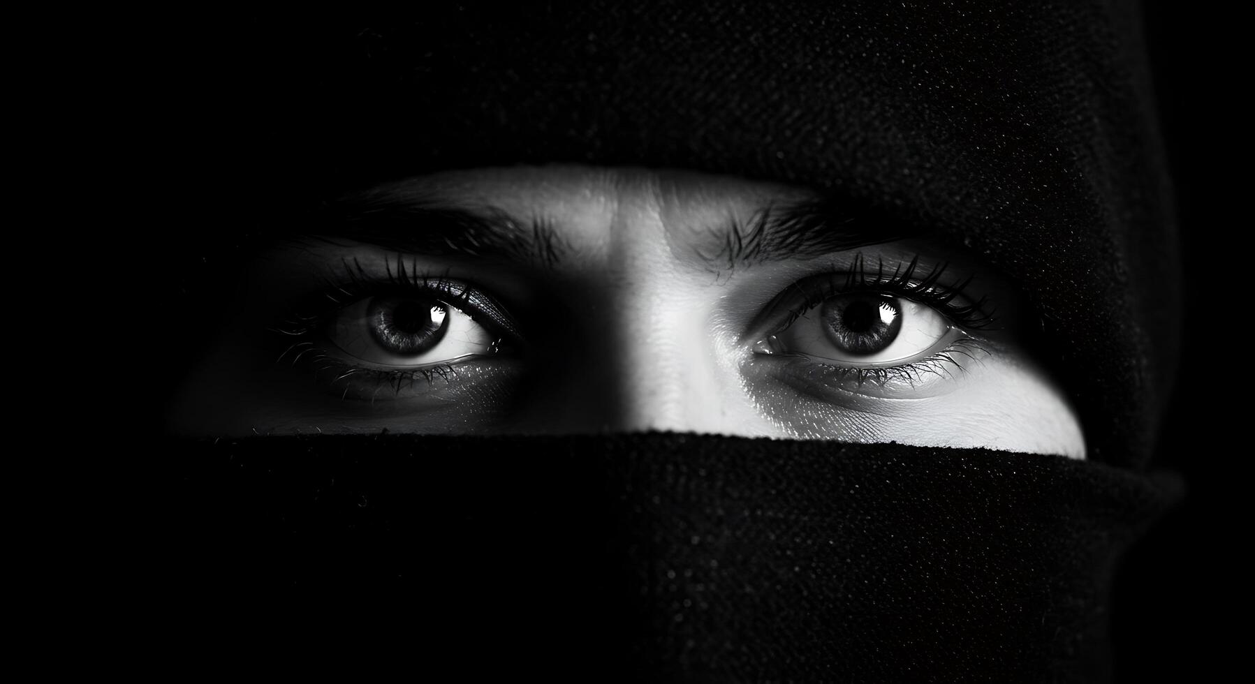 Intense Gaze A Monochromatic Portrait of Eyes Partially Hidden photo