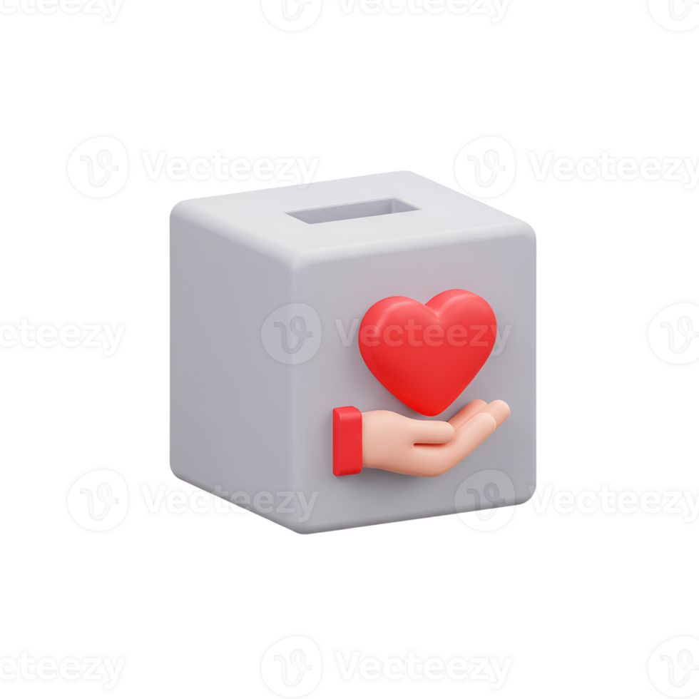 3D Render of Donation Box with Heart in Hand png