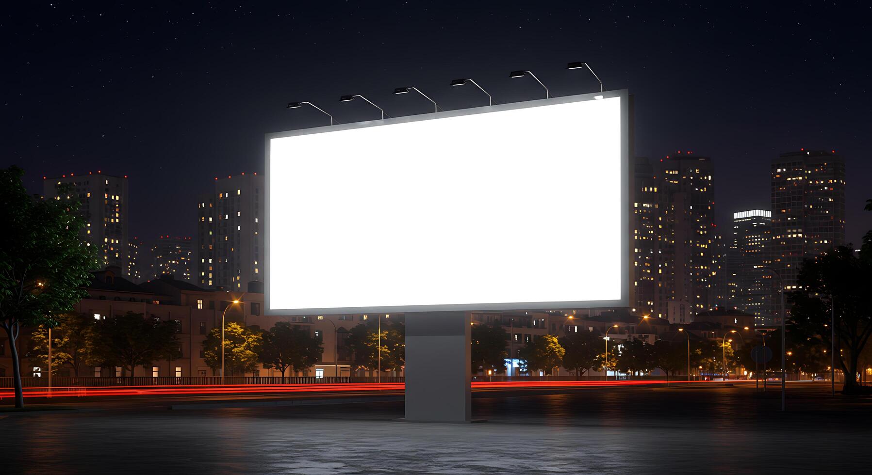 An empty billboard on the street at night photo