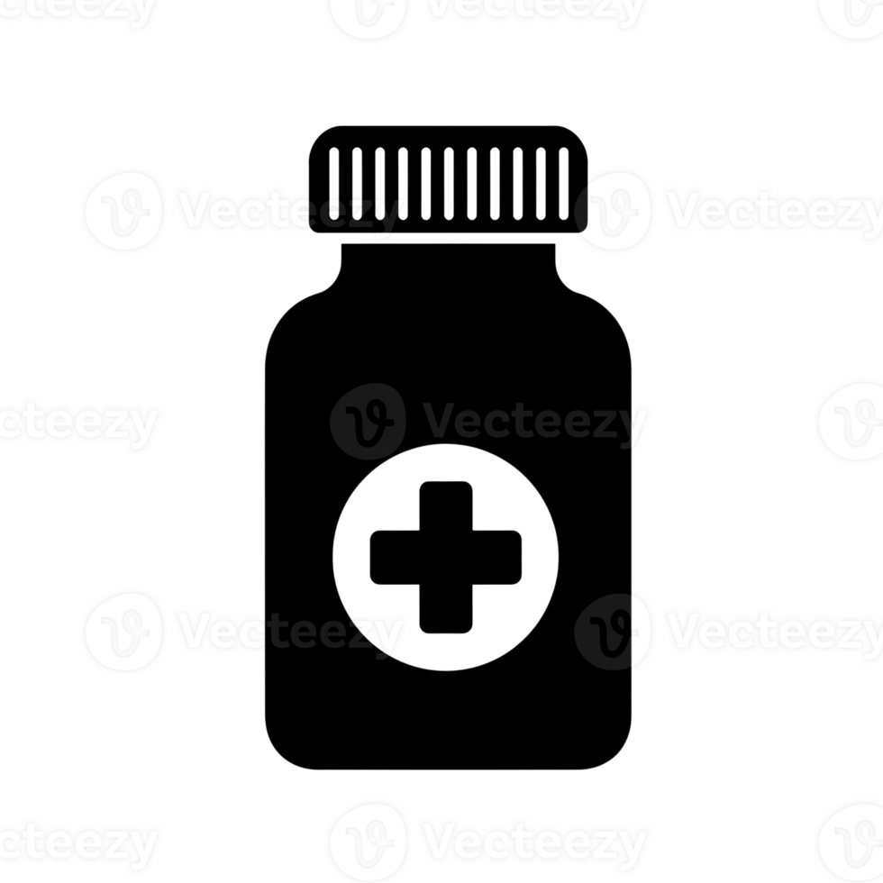 Medicine Bottle Icon Simple Line Art Graphic of a Pill Bottle with a Cross png