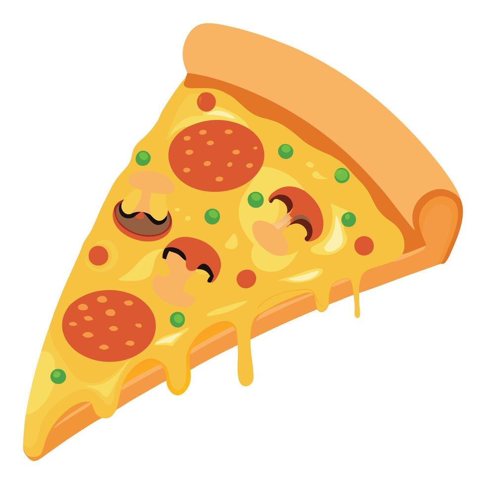 A slice of pizza with cheese, pepperoni and mushrooms vector