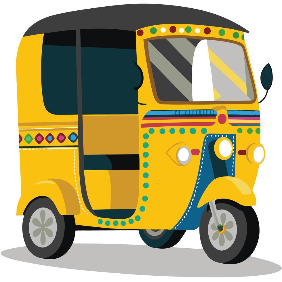 Vibrant Yellow Auto Rickshaw Three Wheeler Indian Transportation Vehicle vector