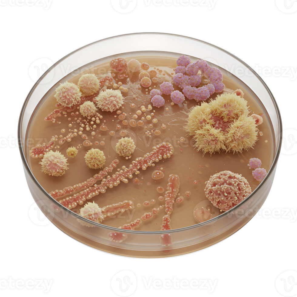Microscopic View of Bacterial Colonies Growing on Agar Plate png