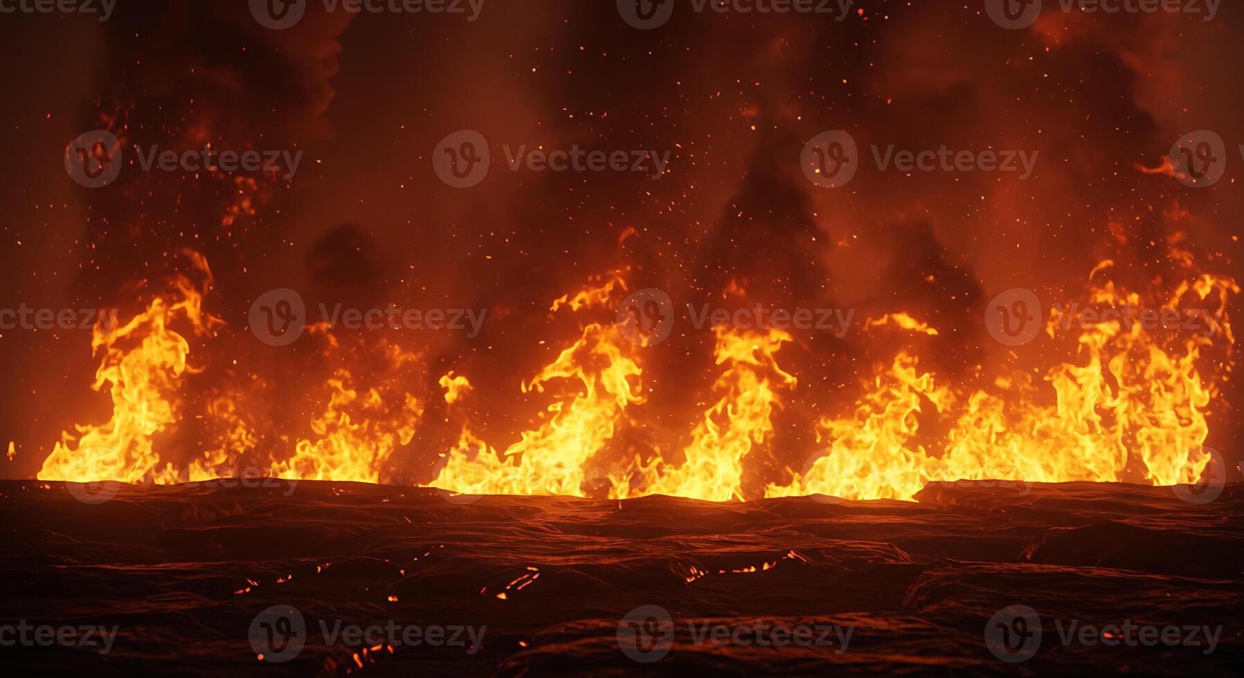 Fiery Inferno A Dramatic Volcanic Landscape of Burning Embers photo