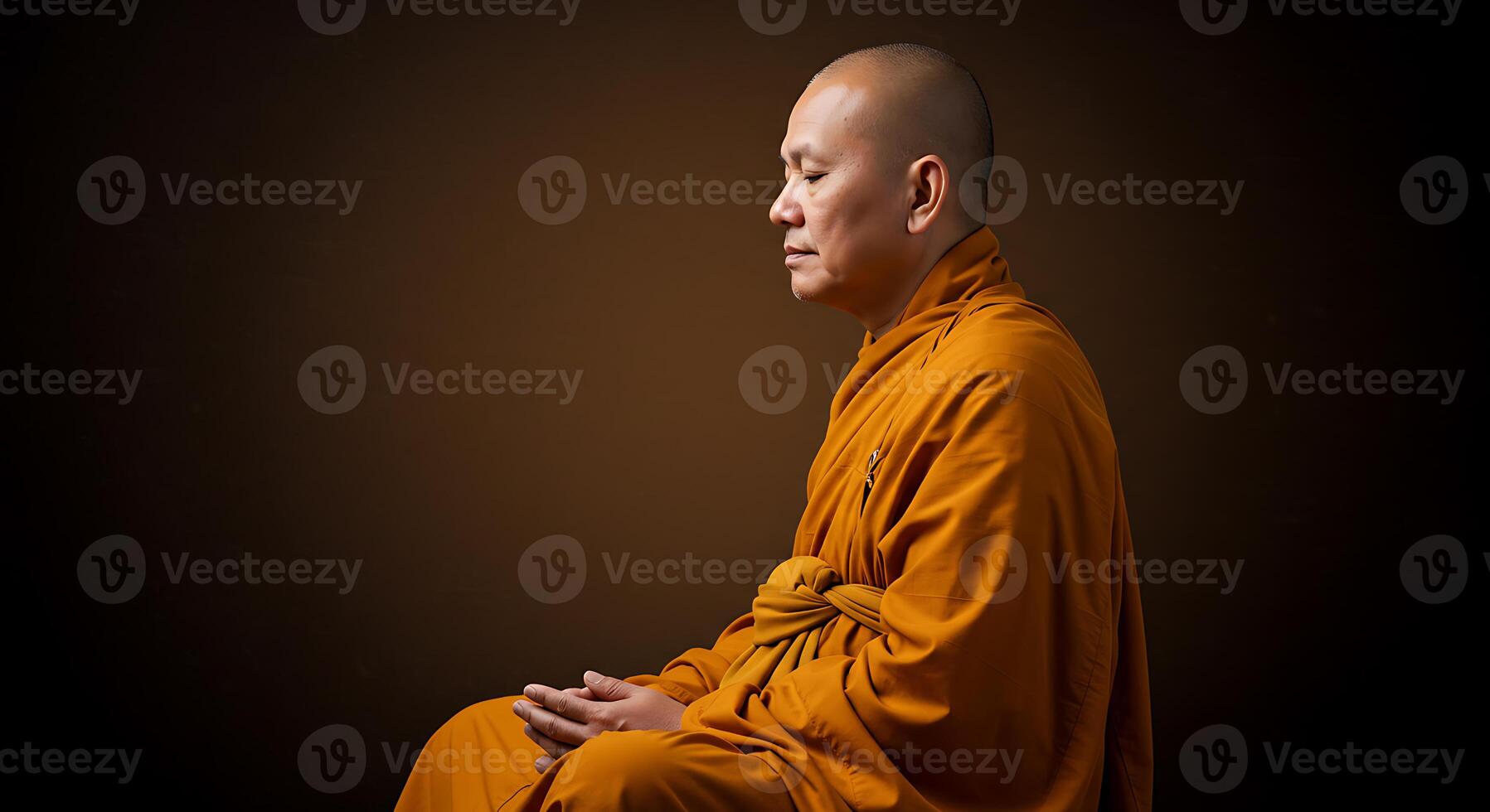 A monk sitting in meditation pose photo