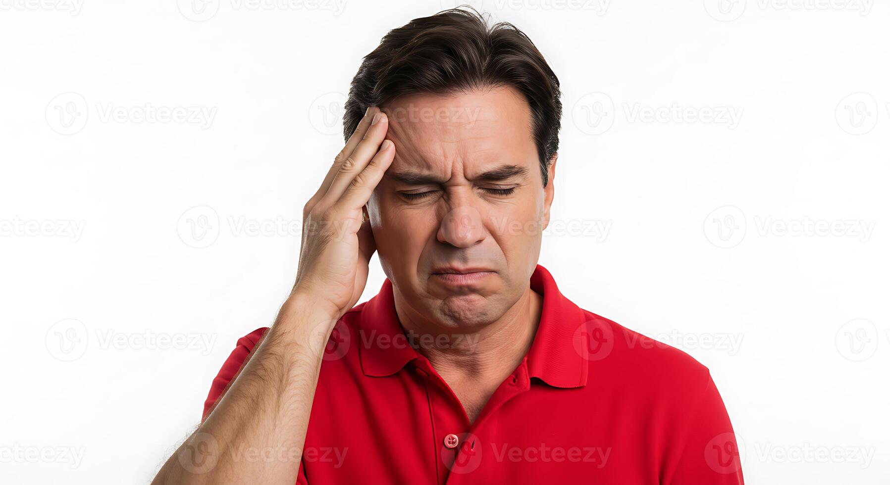 A man is holding his head in pain photo