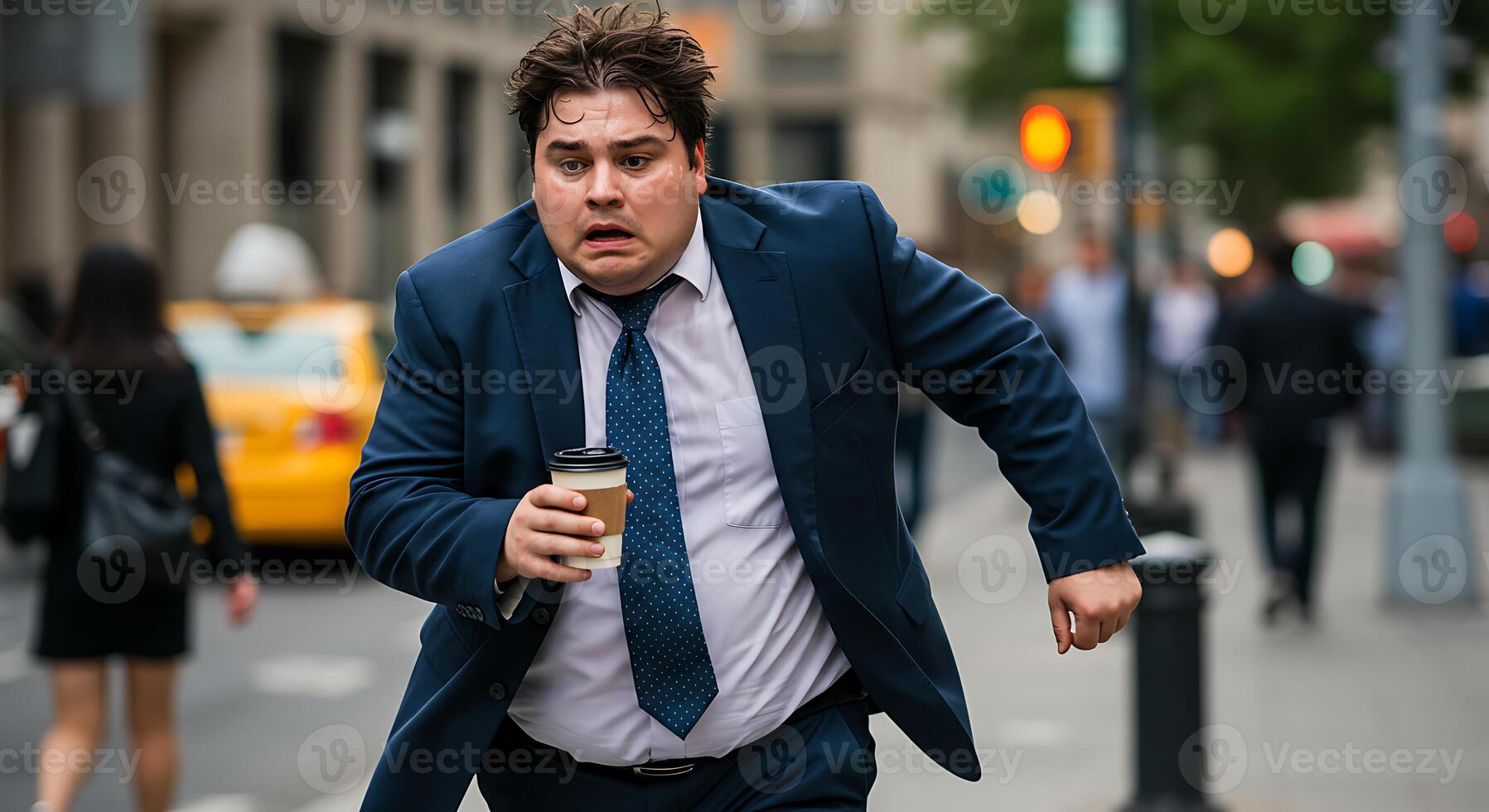 Overweight Businessmans Urgent City Rush A Tense Urban Scene photo