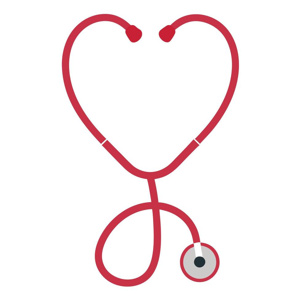 A red stethoscope is shown in a heart shape vector