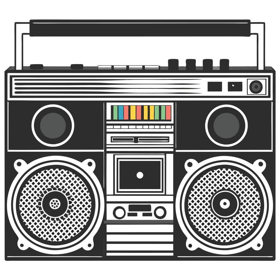 Vintage Boombox Stereo Cassette Player Graphic Illustration vector