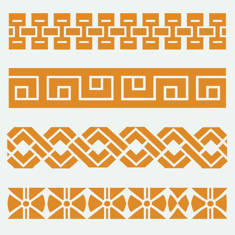 Collection of four unique orange geometric border designs for textile patterns and digital prints vector