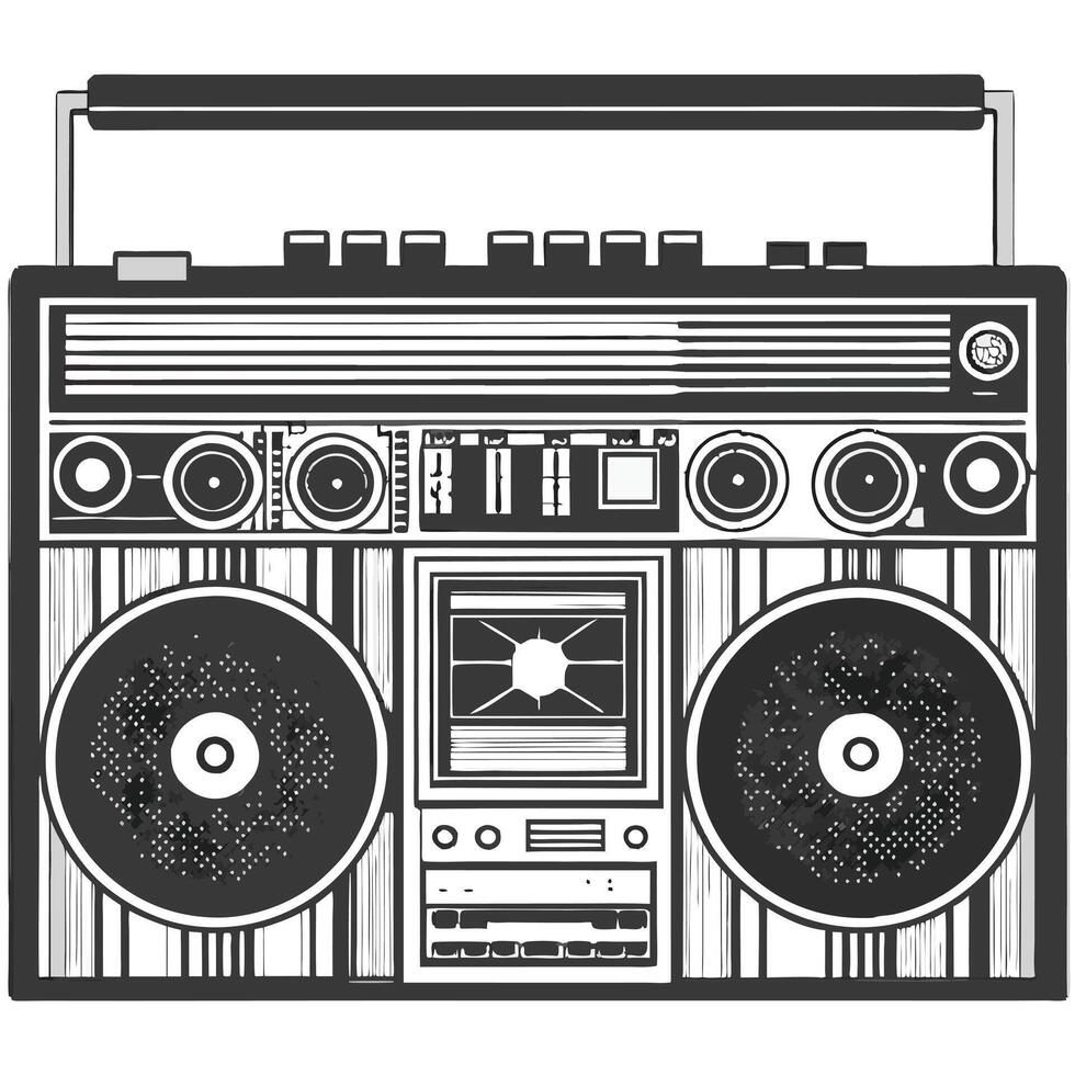 Vintage Boombox Cassette Player Stereo Radio Graphic Illustration vector