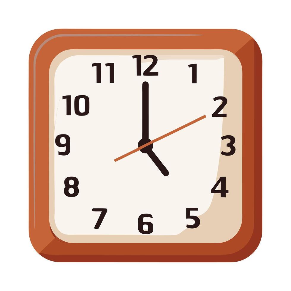 A Simple Brown Square Wall Clock Showing the Time of Two Twenty Five vector