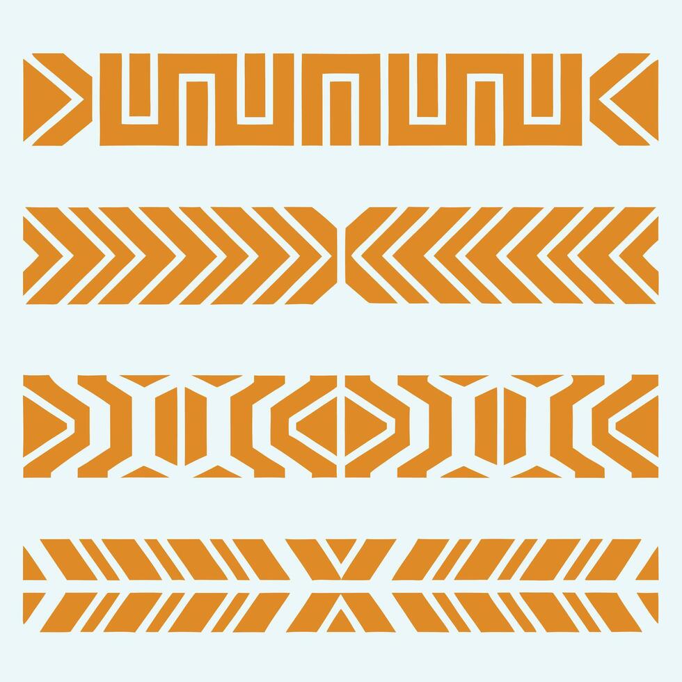 Collection of four abstract orange geometric seamless patterns borders vector